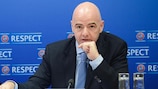 UEFA General Secretary Gianni Infantino at the press conference in Nyon