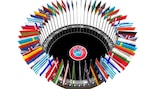 Un reloj virtual de los 60 años con las banderas de las 54 federaciones miembro de la UEFA