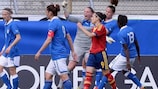 Italy's Laura Giuliani celebrates saving Verónica Boquete's penalty for Spain