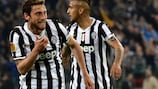 Claudio Marchisio (left) celebrates a quarter-final goal for Juventus