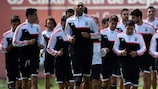 El Benfica durante el entrenamiento del miércoles