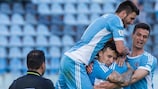 Slovan Bratislava celebrate at full time after wrapping up the title