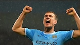 Edin Džeko celebrates one of his two goals for Manchester City
