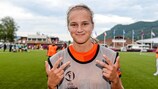Vivianne Miedema celebrates at full-time in Mjondalen