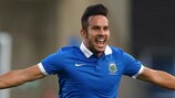 Andy Waterworth after scoring Linfield's late winner against AIK