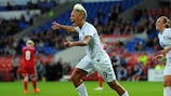 Lianne Sanderson celebrates after her goal in Cardiff