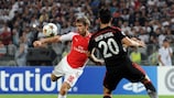 Arsenal's Nacho Monreal has an attempt at goal during the first leg