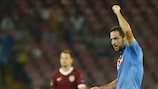 Gonzalo Higuaín punches the air after scoring Napoli's first