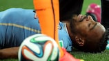 Uruguay's Álvaro Pereira received a blow to the head during the World Cup game against England