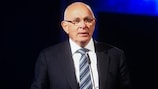 UEFA Executive Committee member Michael van Praag addresses the Warsaw security conference