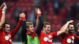 Leverkusen celebrate at the final whistle
