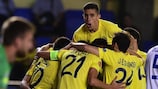 Los jugadores del Villarreal celebran su primer tanto