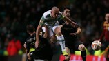 Celtic's Scott Brown takes on two Astra players in Glasgow