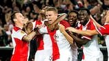 Feyenoord celebrate a Sven van Beek goal