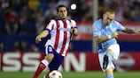 Koke challenges Magnus Eriksson of Malmö during Atlético's 5-0 home win