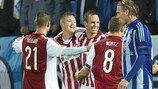 AaB's Nicolaj Thomsen takes the acclaim after scoring a group stage goal