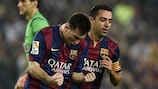 Lionel Messi grita de satisfação após inaugurar o marcador frente ao Sevilha