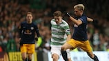 Kevin Kampl (right) of Salzburg pays close attention to Celtic's James Forrest