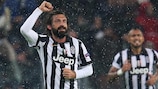 Andrea Pirlo celebrates after scoring against Olympiacos last month