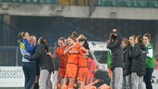 The Netherlands celebrate their play-off defeat of Italy