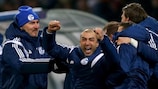 Roberto Di Matteo celebrates Schalke's success at Maribor on Wednesday