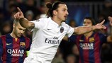 Zlatan Ibrahimović celebrates a goal against Barcelona in the 2014/15 group stage