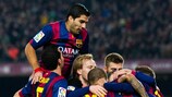 Lionel Messi festeja após marcar o terceiro golo do Barcelona