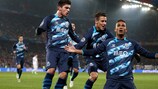 Danilo celebrates after scoring Porto's opener in the last-16 first leg against Basel