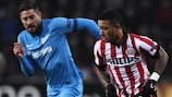 Javi García of Zenit pursues PSV's Memphis Depay in the first leg