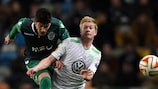Sporting's Jonathan Silva competes with Kevin De Bruyne