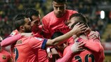 Barcelona celebrate Neymar's opening goal at Villarreal