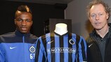 Boli Bolingoli-Mbombo and coach Michel Preud'homme showcase Club Brugge's 'No To Racism' shirt
