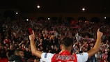 Yannick Ferreira-Carrasco celebrates Monaco's progress