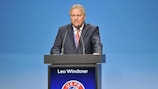 ÖFB president Leo Windtner addresses the UEFA Congress