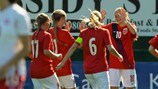 Vilde Hasund, Norway No10, celebrates after making it 1-0 against Switzerland