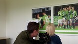 Wolfsburg's Zsanett Jakabfi is filmed for UEFA