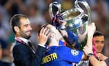 Josep Guardiola and Andrés Iniesta after Barcelona's 2009 final win against Manchester United