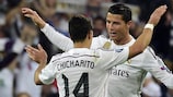 Javier Hernández and Cristiano Ronaldo celebrate after beating Atleti