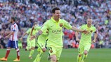 Lionel Messi festeja o golo que valeu o título para o Barcelona