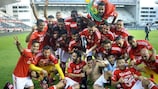 Benfica's players celebrate their Portuguese title success