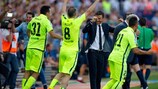 Luis Enrique comemora após o apito final em Madrid