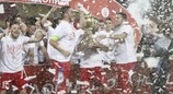 Celebrations begin as Rabotnicki receive the Macedonian Cup