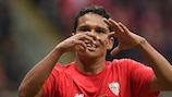 Carlos Bacca celebrates his winner for Dnipro against Sevilla