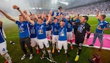 Lech's players enjoy their title victory