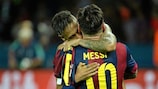 Neymar and Lionel Messi celebrate Barcelona's victory in the 2015 final