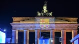 The Brandenburg Gate lit up in the colours of Barcelona