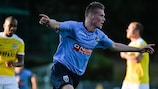 Ryan Swan celebrates after scoring the only goal of UCD's first leg against Dudelange