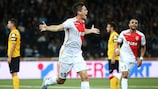 Guido Carrillo celebrates after scoring Monaco's second goal against Young Boys
