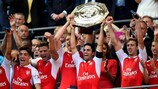 Arsenal's Mikel Arteta lifts the FA Community Shield