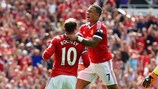 Wayne Rooney and Memphis Depay celebrate Manchester United's winner